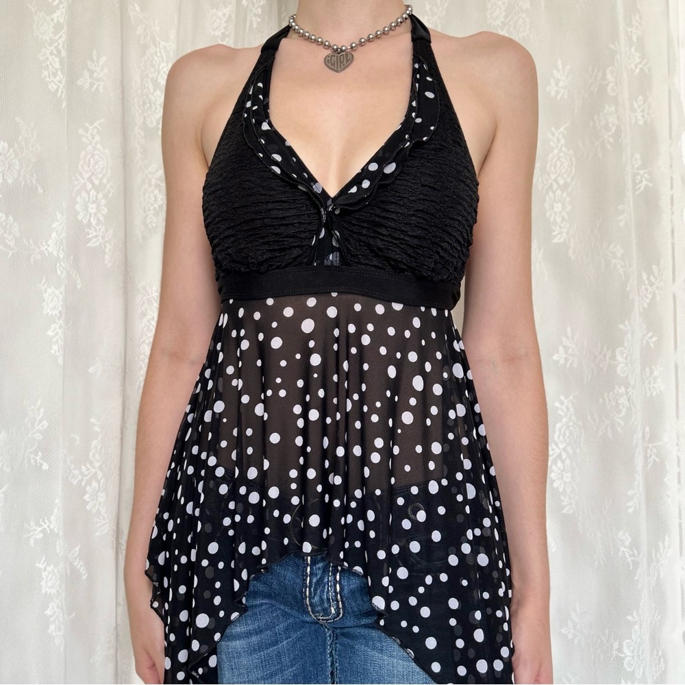 Whimsygoth Asymmetrical Black Halter Top